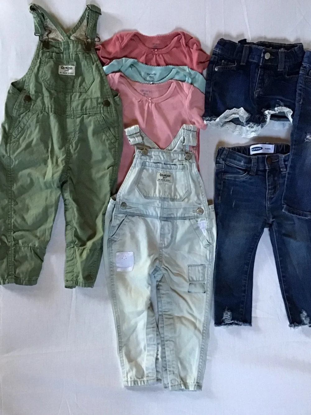 Bundle Kids Girls Overalls & Jeans Set in Green, Light Blue, Pink Size 12/18 M - Picture 6 of 8